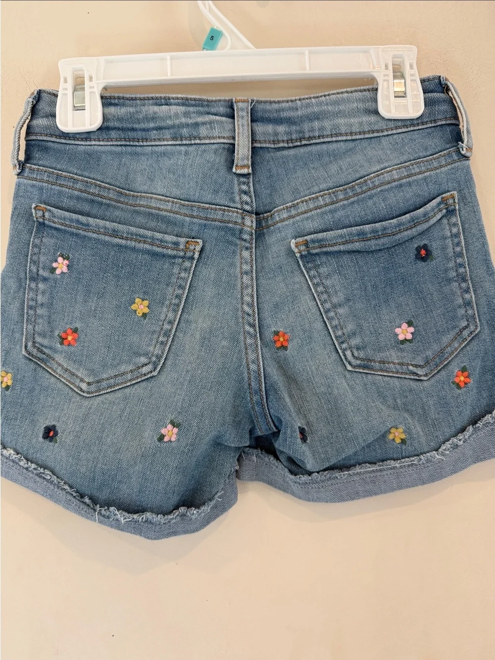 Gap Midi Girls' Blue Denim Embroidered Floral Shorts Size 8
